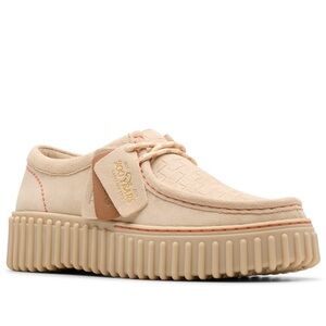 Clarks Torhill Bee Ecru Suede Leather Platform Lace-Up Loafer Sneakers Moccasins